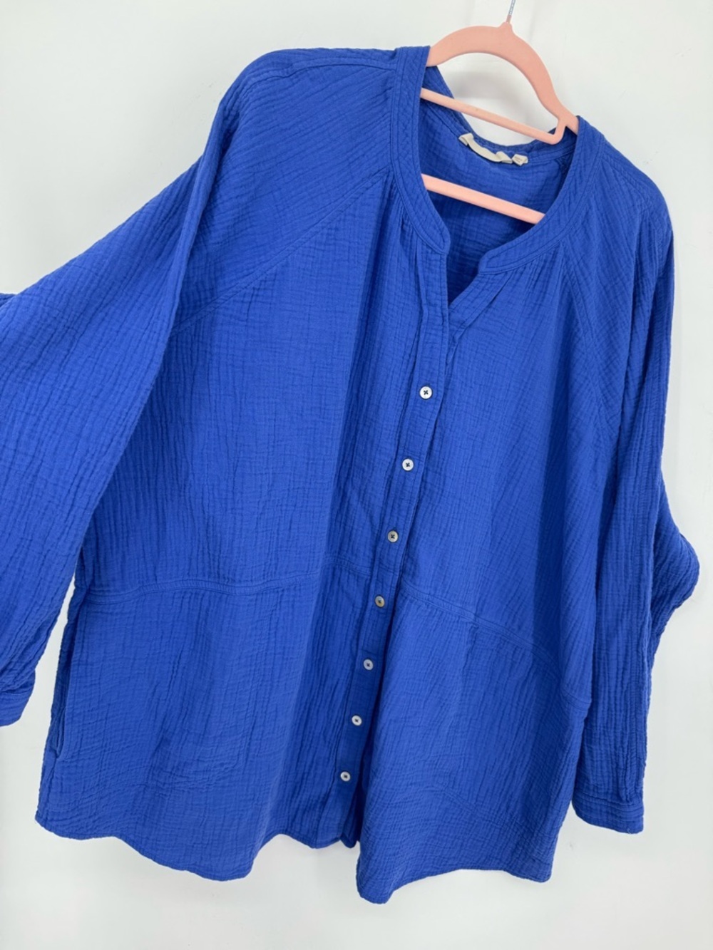 Soft Surroundings Women's Blue Gauze Button Down 100% Cotton Top Plus Size 3X - Picture 3 of 8